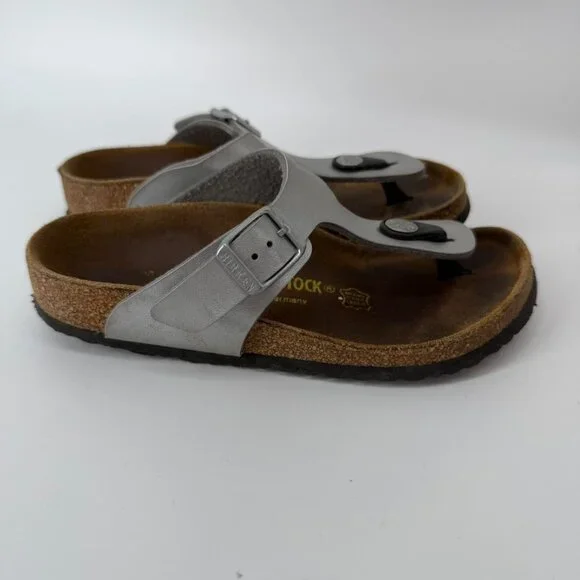 Birkenstock Gizeh Kids Toddler Sandals Thongs Flip Flops Shoes Silver Sz 12 - Picture 2 of 3